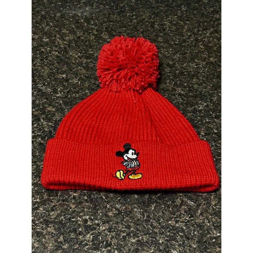 Baby GAP Disney Mickey Mouse Red Knit Beanie Hat Pom Pom 2-3Y 48-50cm